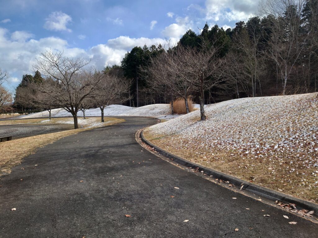 日光だいや川公園インフォメーションエリアに残る雪