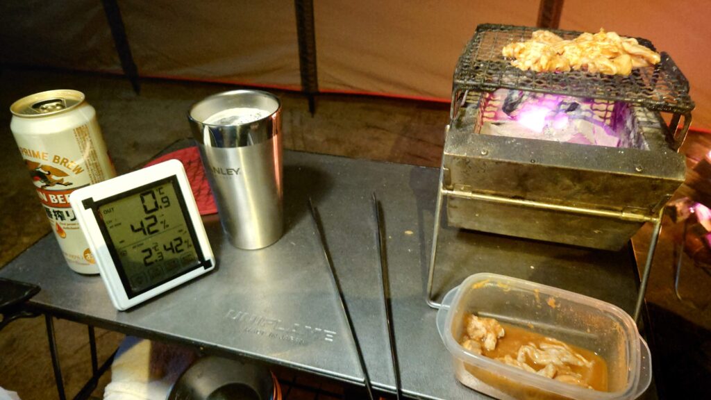 温度計と卓上BBQコンロでの焼き肉