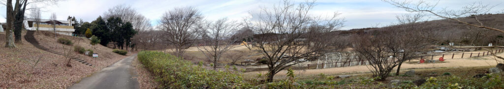 湯けむりふれあいの丘広場、キャンプエリアへ続く舗道