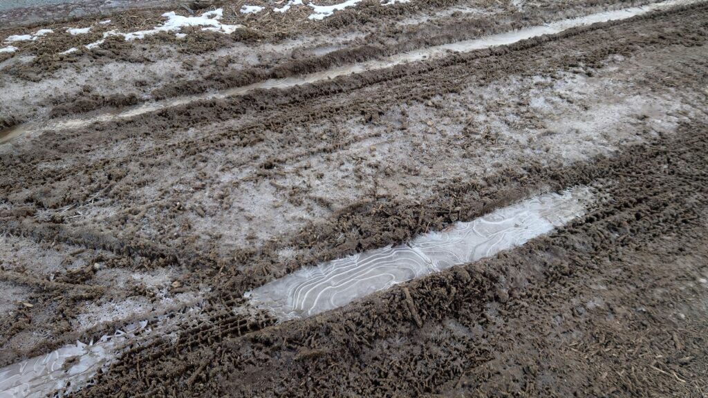 区画サイトの凍った道