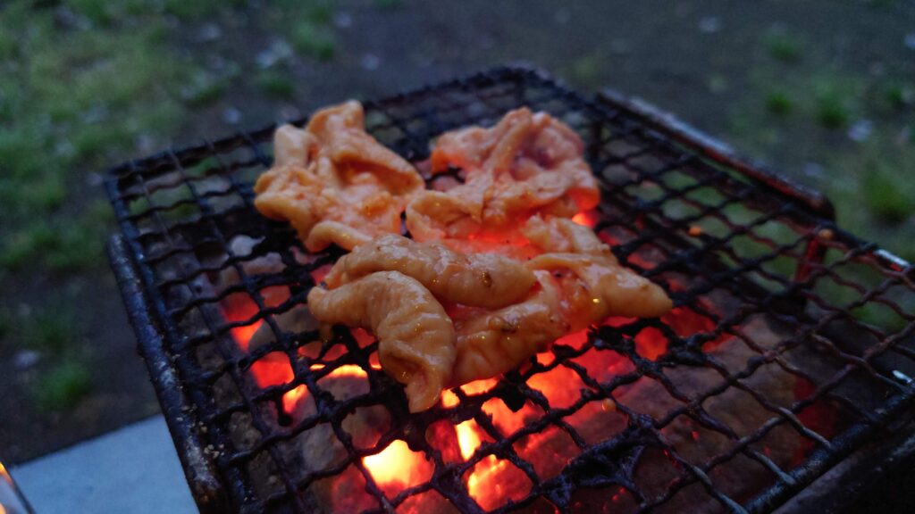 味付け豚ホルモンの炭火焼き