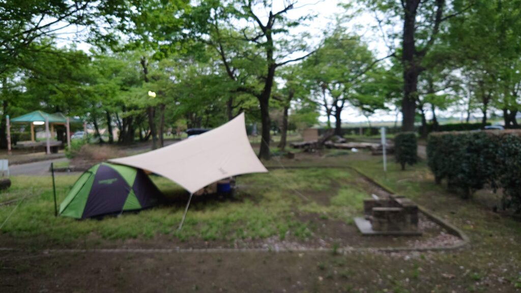 烏川オートキャンプ場早朝のキャンプサイト