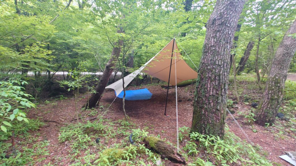 スポーツトレインソロサイトに張ったヘーキサタープ