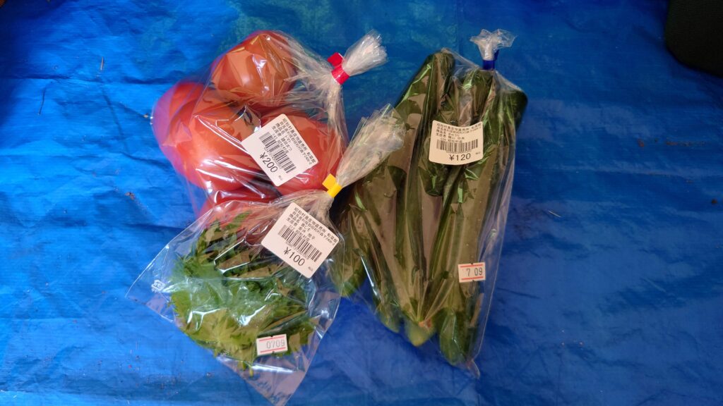 道の駅昭和の直売所で買った野菜