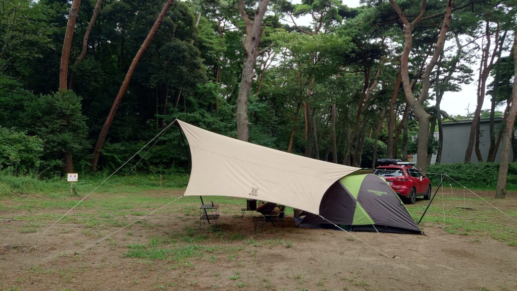 大洗キャンプ場博物館裏のテントサイト