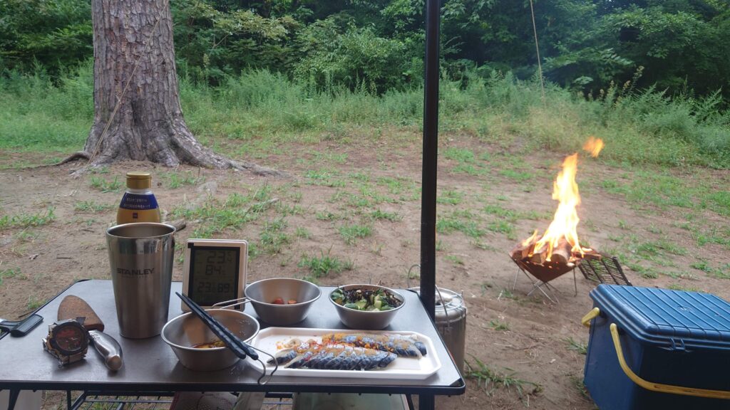 焚火台に上がる大きな炎