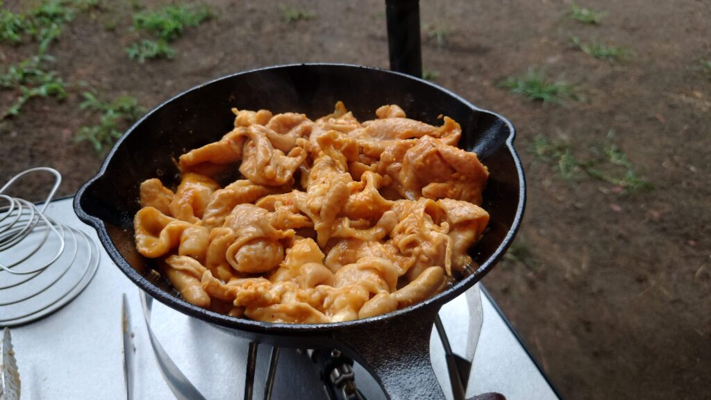 スキレットでホルモン焼き
