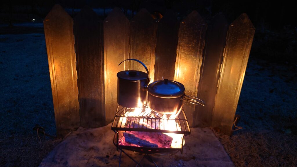 焚火で調理