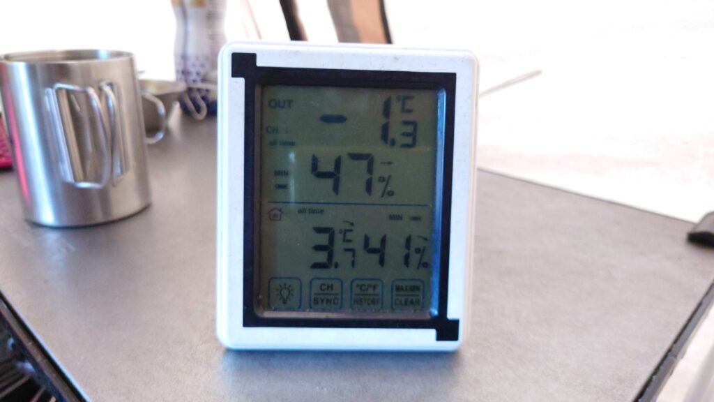 皇海山キャンプフォレスト12月初旬最低気温