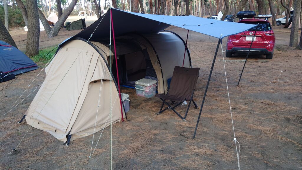 大洗キャンプ場アーリーチェックインで設営