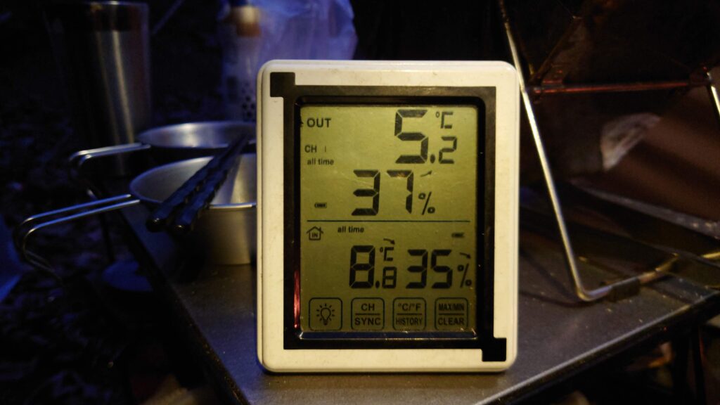 栃木の森キャンプ場2月末6時半の気温