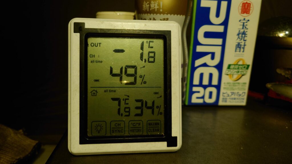 栃木の森キャンプ場2月末午後9時過ぎの気温