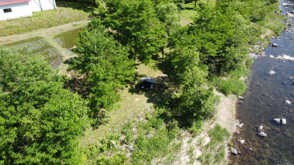 尾瀬高原オートキャンプ場河川敷エリア空撮