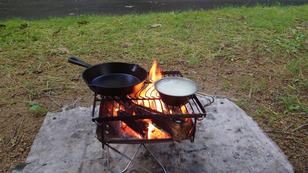 焚火での調理