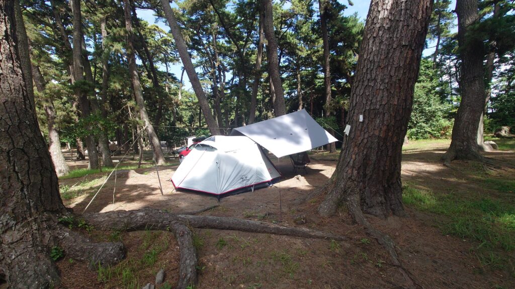 大洗キャンプ場男前タープとColemanシングルドームST