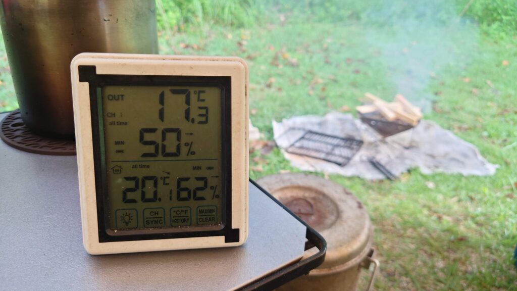 土呂部高原キャンプ場８月末朝の最低気温