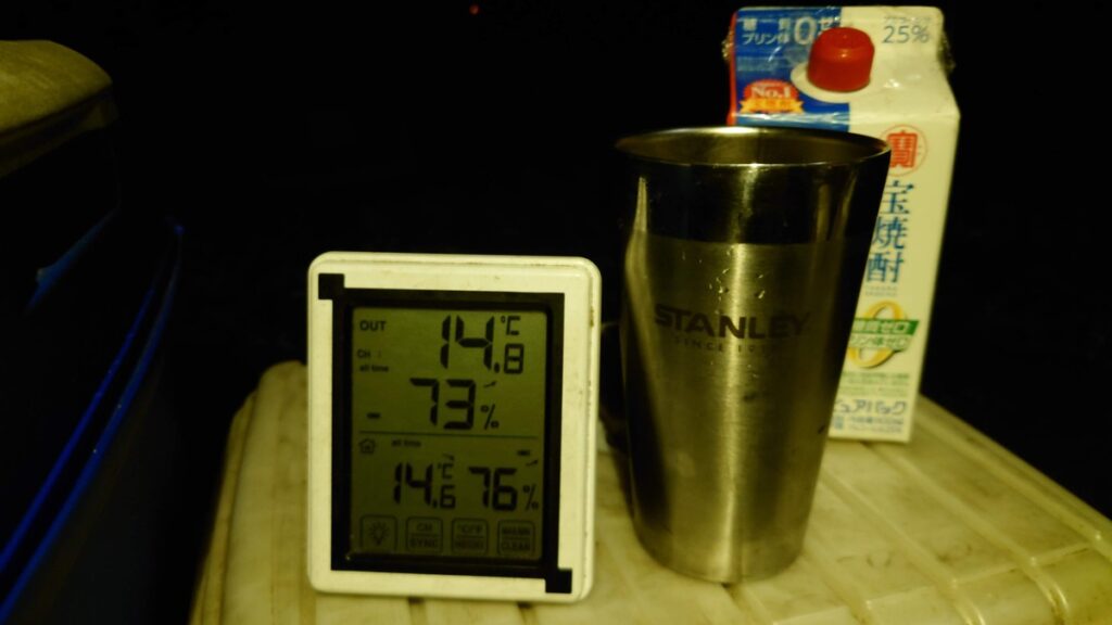 星空キャンプ場午後7時頃の気温