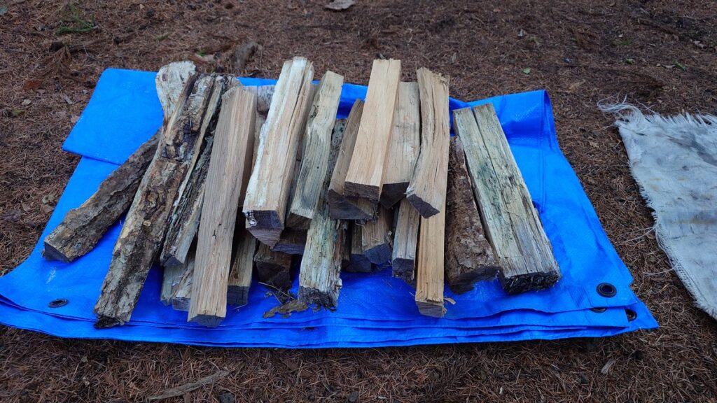 キャンプサイトに運んだ薪