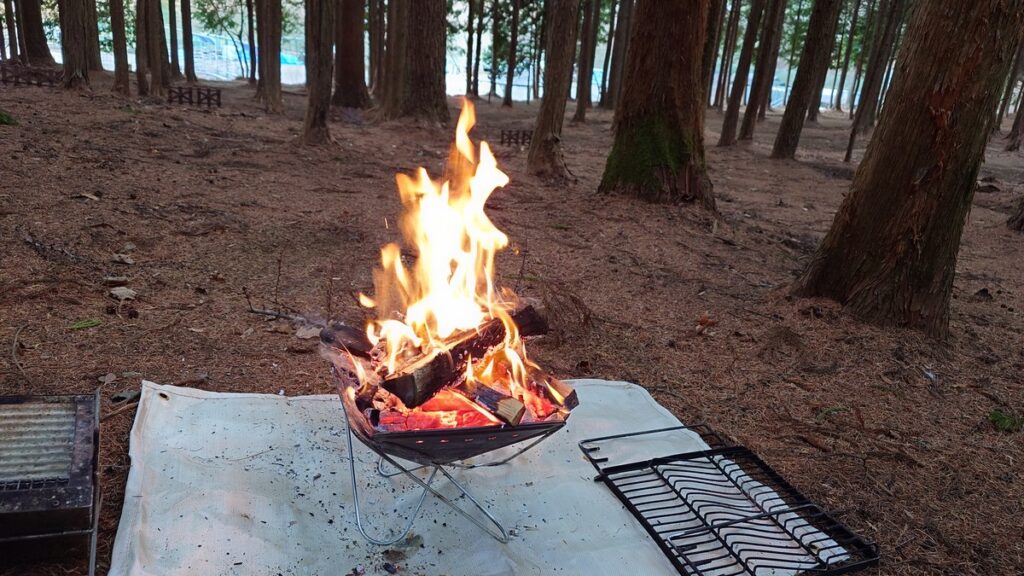 薪を追加して更に燃え上がる炎