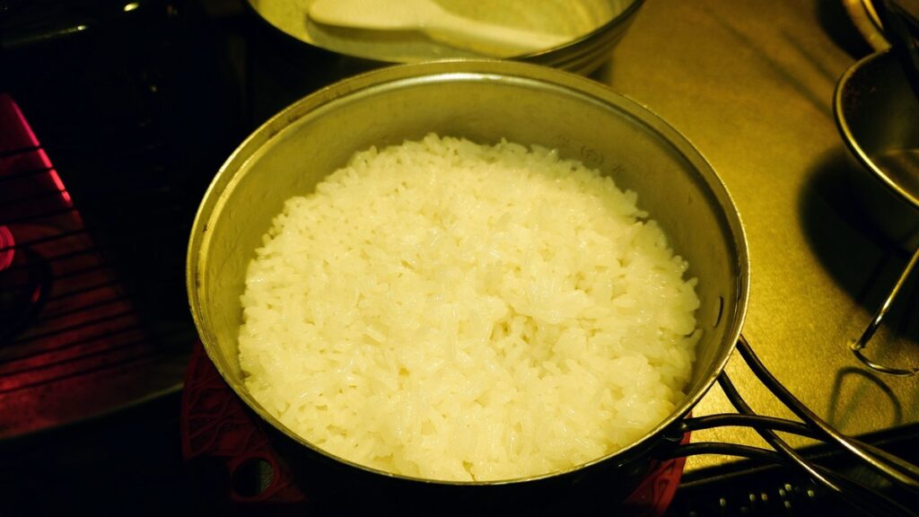 焚火で炊いたご飯