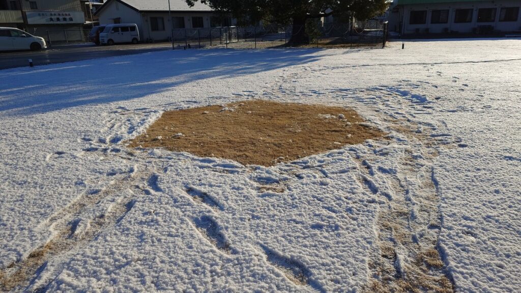 くすのきキャンプ場雪に残ったテントの後