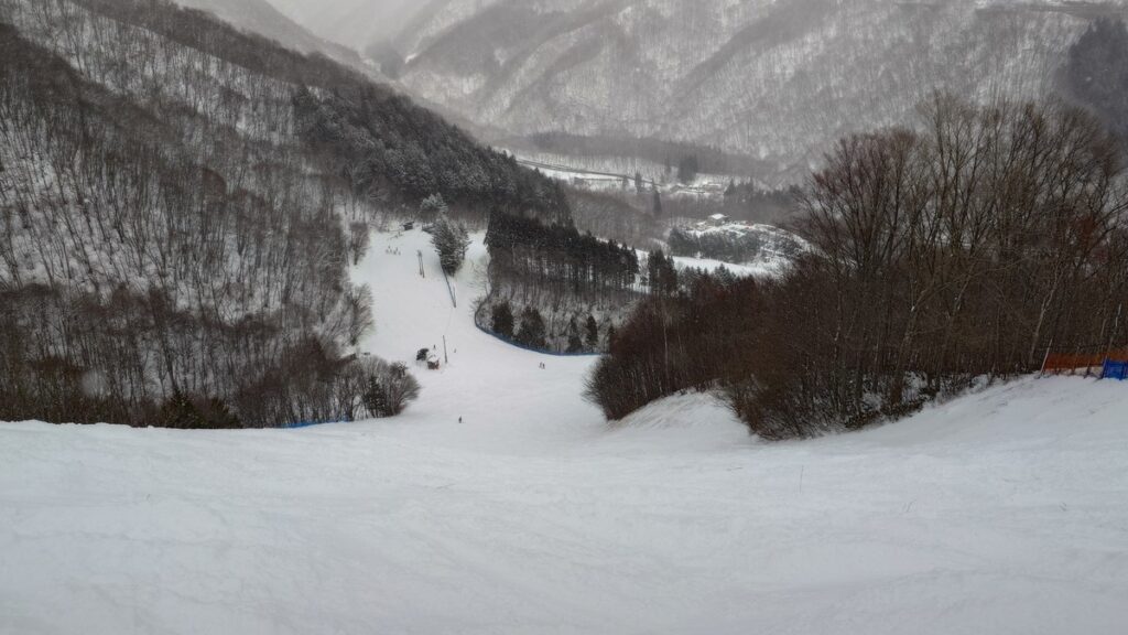 赤沢スキー場急斜面上部からの眺め