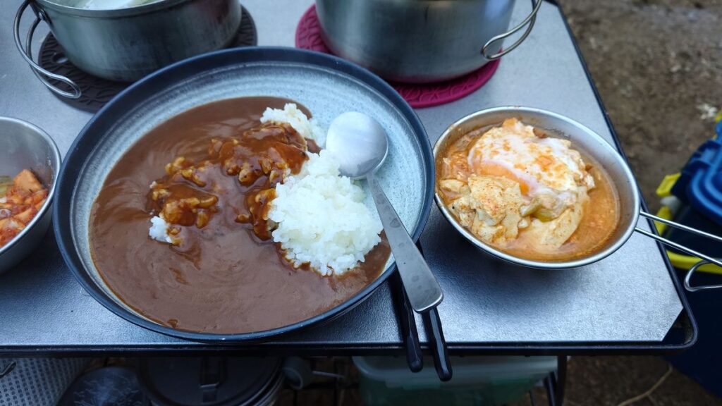 栃木の森キャンプ場での朝食