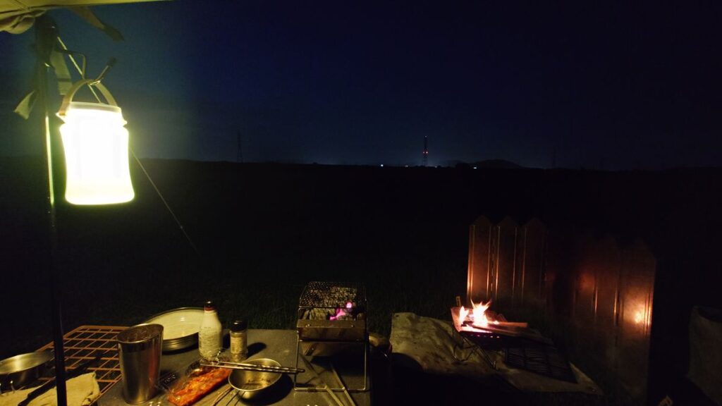 渡良瀬川河川敷青少年広場キャンプ場東側の夜の風景