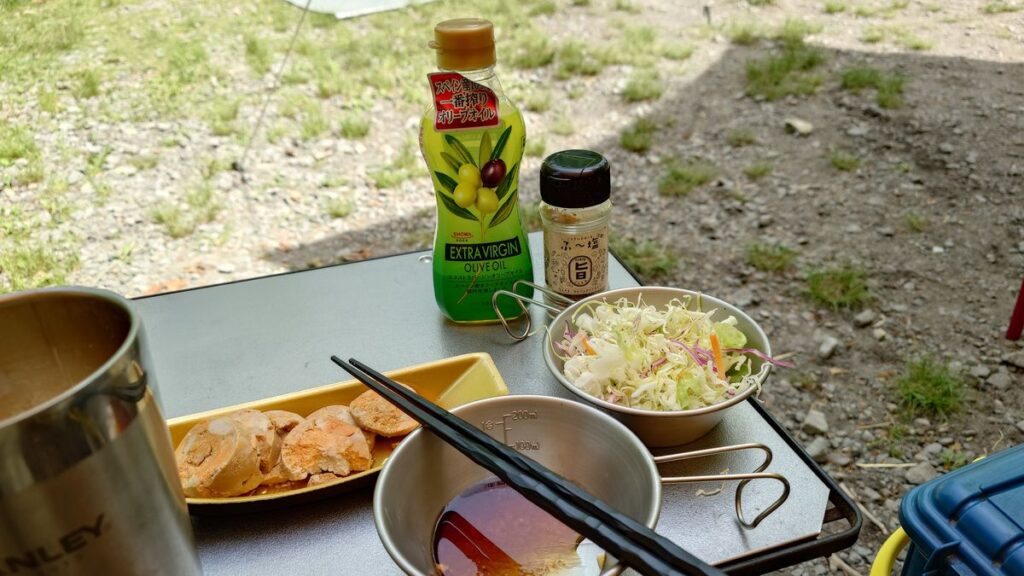 アンキモポン酢と野菜サラダ