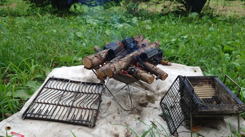 焚き火でオガ備長炭の火起こし