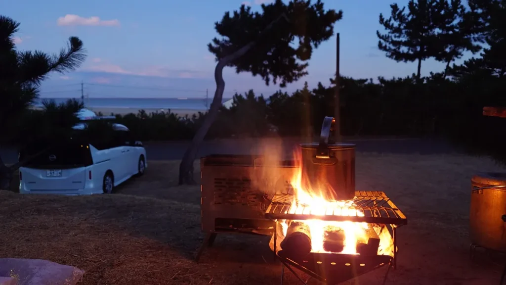 snowpeak焚き火台での焚き火