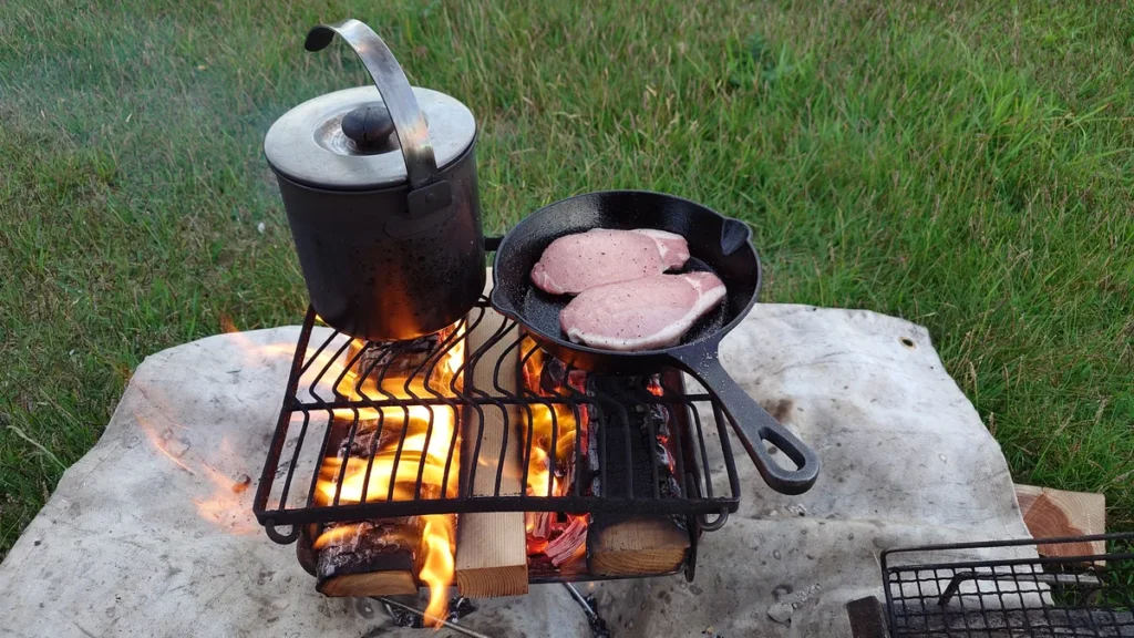豚ロース焚き火スキレット調理