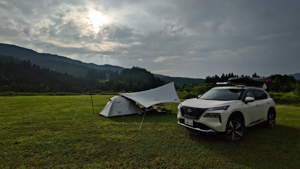 峠の湯スパオートキャンプ場フリーサイトから朝日