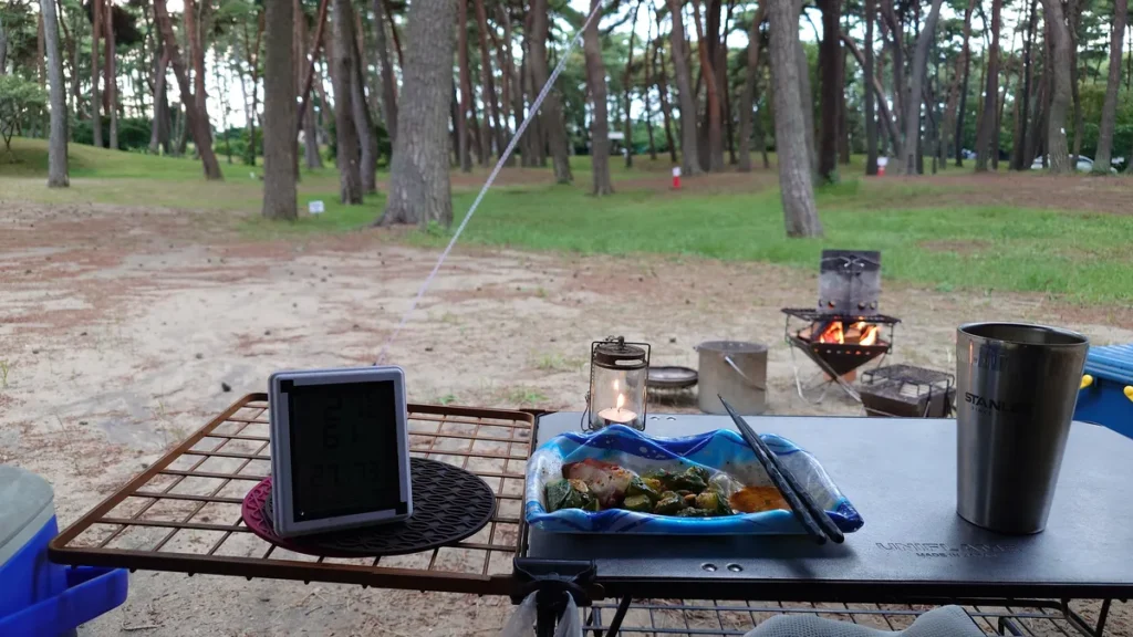 大洗キャンプ場グリーンエリア焚き火をしながら一杯