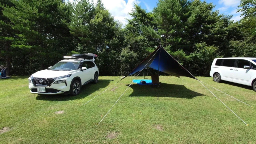 Asama Park Field 野原サイトに設営したタープ