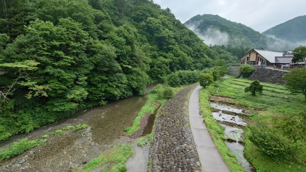 水の郷大つり橋から見た湯西川