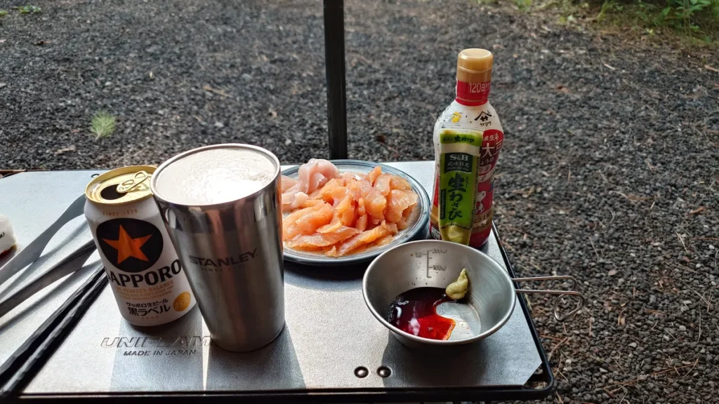 ニジマスのお刺身で乾杯