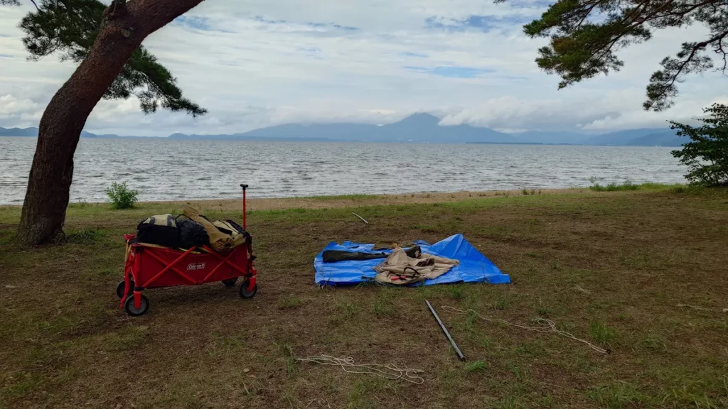 湖南七浜舘浜磐梯山が見える松林