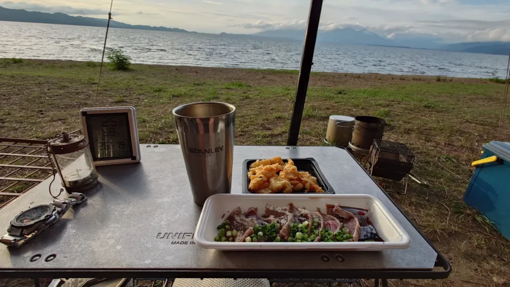 猪苗代湖と磐梯山と鰹のたたき
