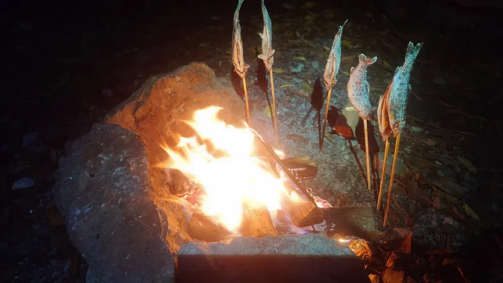 焚き火と串焼き