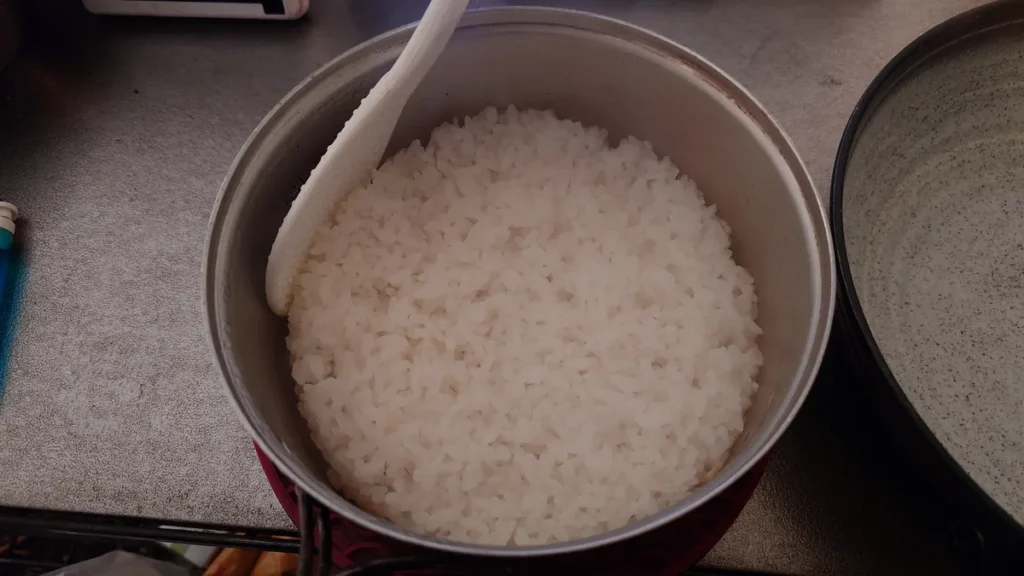 クッカーで炊いたごはん