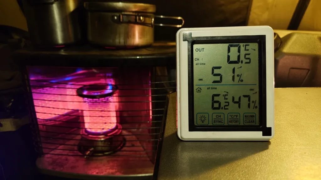 ストーブ温度計、間もなく氷点下