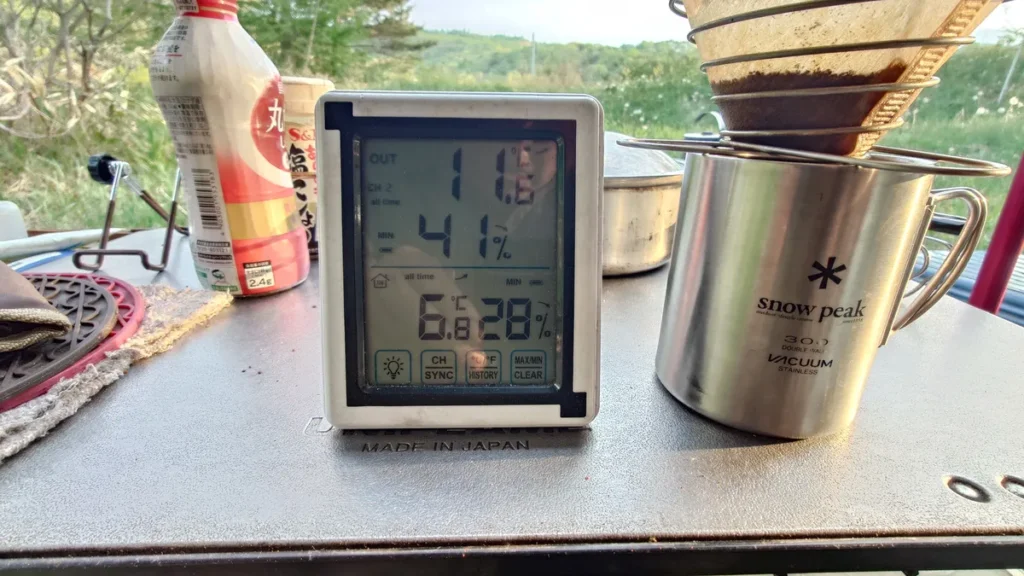 バラギ高原キャンプ場朝確認した最低気温